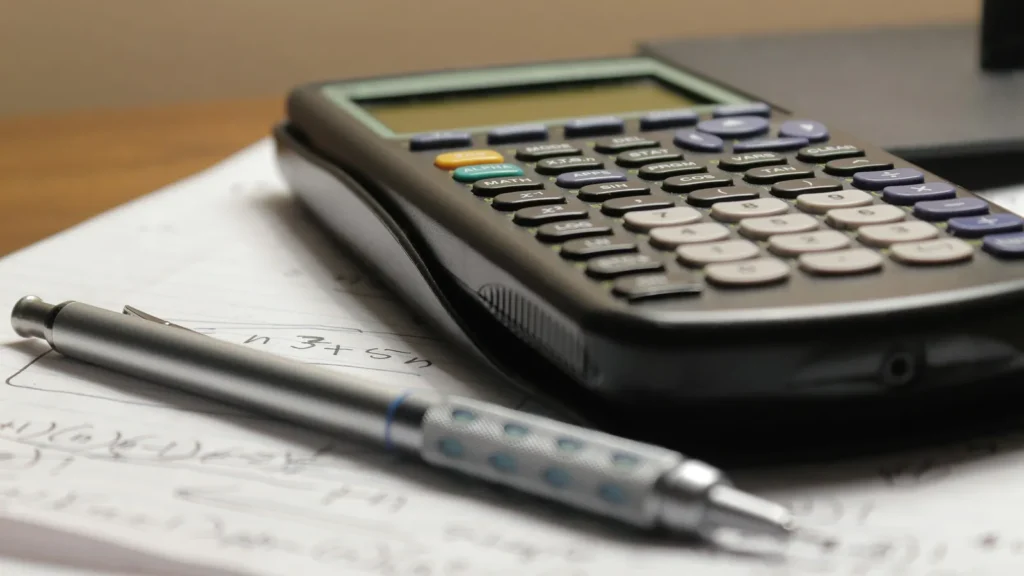 A calculator and pen on handwritten sums, working out a CRA late-filing penalty